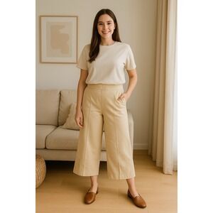 Masai Pants Womens S Cream Piana Culotte Cropped Wide Leg Elastic Waist Minimali